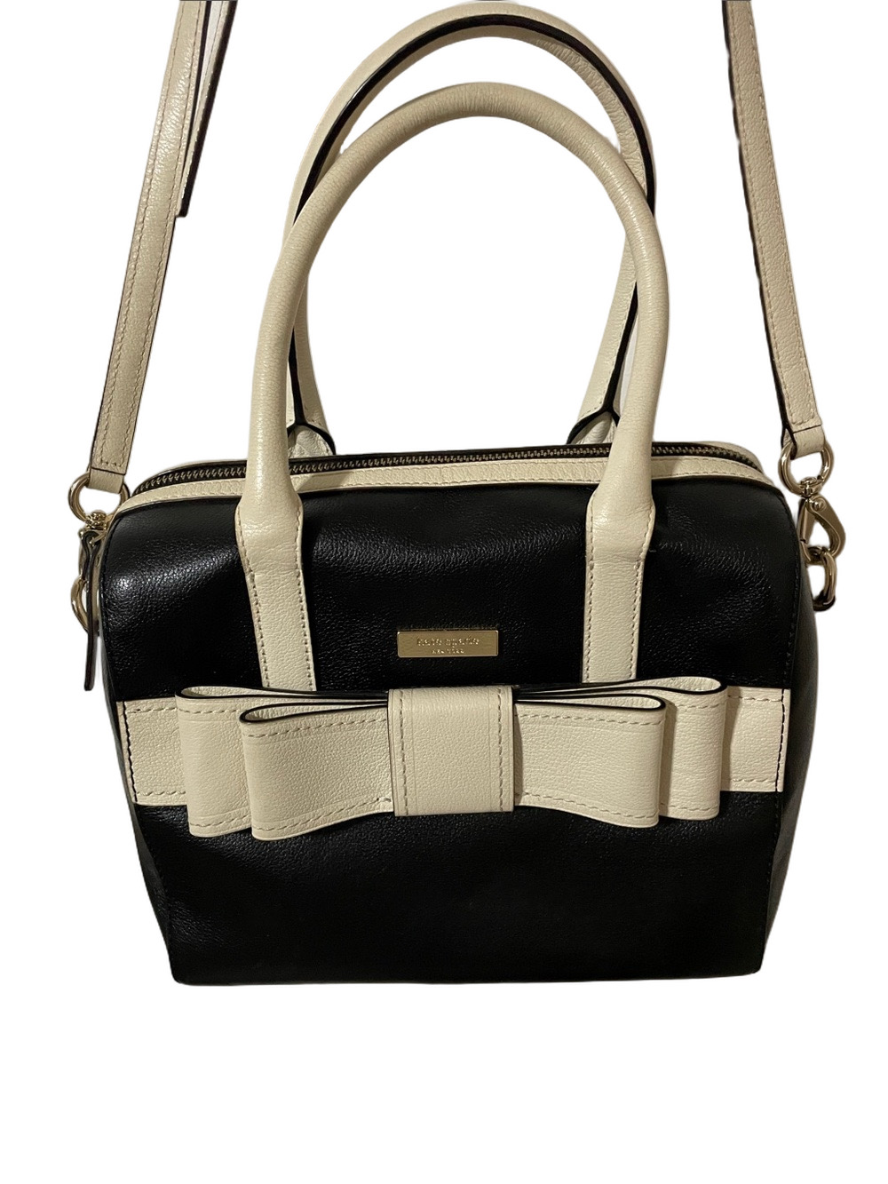 Kate Spade Black and Cream with Bow Detail Crossbody Satchel
